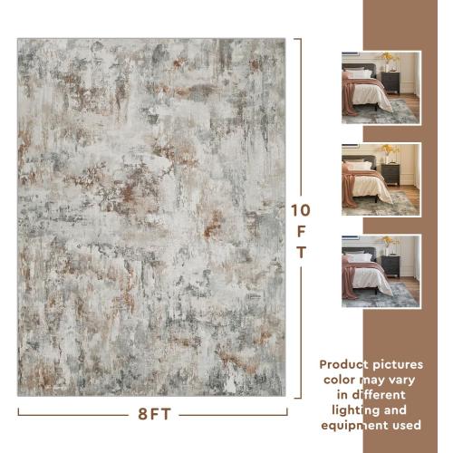 tchdio Area Rug 8x10 Rugs for Living Room- Abstract Soft Living Room Rug-Non Slip Carpet- Washable Rug for Bedroom Dining Room Home Office Modern Rugs Light Grey/Brown/Red