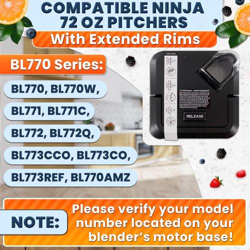Ninja Blender Lid Replacement – Ninja Blender Top Replacement Lid – Fits NEW Rim Extension Pitcher Only, Exact Fit for BL770, BL770W, BL771, BL771C, BL772, BL772Q, BL773CCO – 72 OZ Wide Jar Compatible