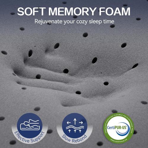 SINWEEK 2 Inch Mattress Topper Twin Size, Soft Memory Foam for Back Pain Relief, Breathable Bed Topper with Grey Cover, CertiPUR-US Certified