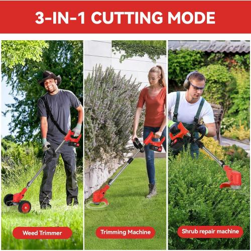 Electric Weed Wacker Cordless,24v Battery Powered Weed Eater，with Blade & 2 4.0 Ah Batteries & Charger, 3 in 1 Women Lightweight Grass Trimmer， Brush Cutters for Gardens, Yards, and Patios