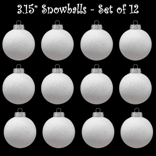 SLEETLY White Christmas Tree Holiday Xmas Decorations for Christmas - Farmhouse Holiday Ball Ornaments, Large Shatterpoof Plastic 3.15 inch Glitter Snowballs, Ornament Set of 12
