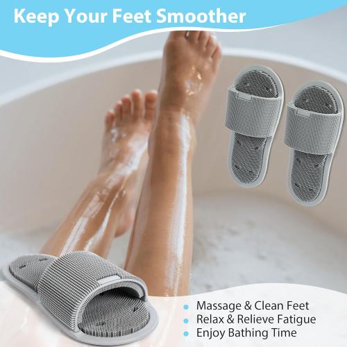 Enhon 2 Pack Shower Foot Scrubber, Silicone Foot Brush Cleaner with Non Slip Suction Cups, Clean, Exfoliate and Massage Feet No Bend in The Shower or Bath, Relax Your feet and Eliminate Fatigue