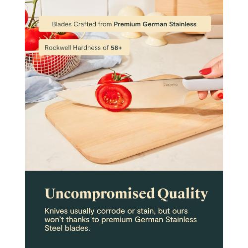 Caraway 5 Piece Knife Set - Premium German Steel Blade Kitchen Knives - Ergonomic Handles - No Microplastics - Navy