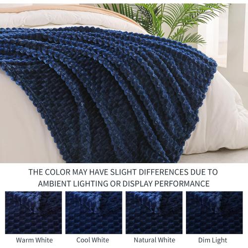Exclusivo Mezcla Extra Large Fleece Throw Blanket for Couch, 50x70 Inches Stylish Jacquard Soft Throw Blanket, Fuzzy Cozy Lightweight for All Season, Navy Blue