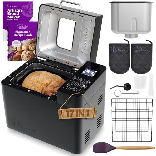 2LB Sourdough Bread Maker Machine for Home Bakery - 17 Program Gluten Free Bread Machine Maker with 15H Timer, 3 Loaf/Crust Sizes, Nut Dispenser - Aluminum Breadmaker Machines w/Recipe Book