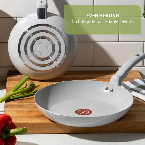 T-Fal Refresh Ceramic Nonstick Frying Pan 3-Pc Set, 8 & 10, Oven Broiler Safe up to 350°F Cookware, Ceramic Frying Pan Skillet, Pots & Pans, Grey