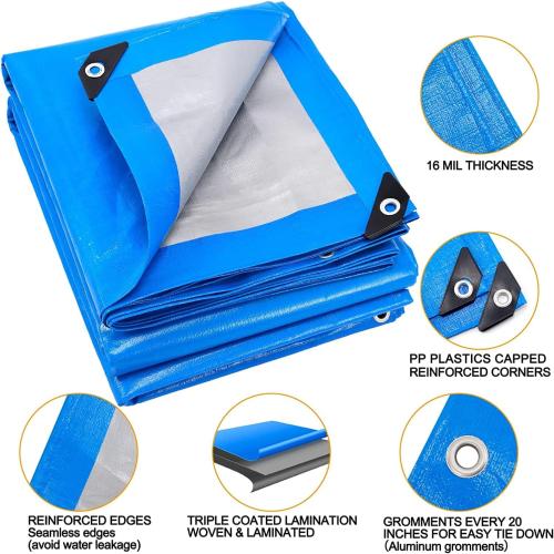 Size 10x30 Color Blue Tarp, Tarps Heavy Duty Waterproof 10x30, Waterproof Plastic Poly 16 Mil Thick Tarpaulin with Metal Grommets Every 19.5 Inches - Emergency Rain Shelter, Outdoor Cover, and Camping Use