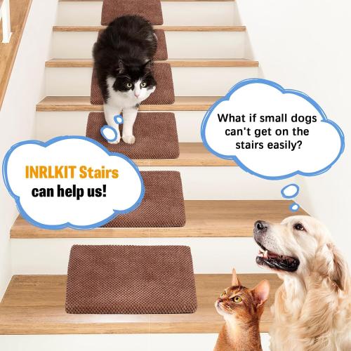 Brown 6 Pack 40D Dog Ramp for Stairs Suits for Small Dogs Cats, Pet Steps Stairs for Staircase Stairs with Anti-Slip Bottom and Self-Sticky Pads to Fix Suitable for Dogs Cats(6Pcs, Brown)