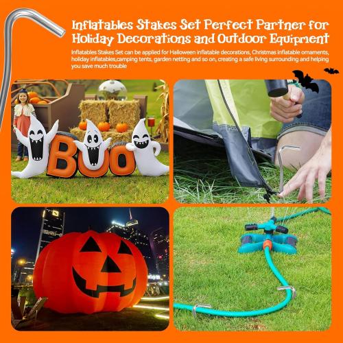 30 Pcs 10 in Stakes for Inflatables Set, Metal Inflatable Stakes Heavy Duty with Hooks, Ropes, Cord Adjuster, Ground Stakes Inflatables for Halloween Christmas Thanksgiving Outdoor Yard Decorations