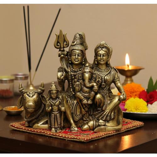 eSplanade Brass Shiv Parivar, Shiva Parvati, Shiva, Bholenath, Shankar Parvati with Ganesha Nandi Murti Moorti Idol Statue Sculpture - 5.5 Inches