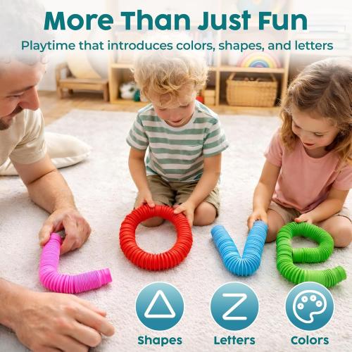 BUNMO Pop Tubes - Sensory Toys - Fidget Toys - Imaginative Play & Stimulating Creative Learning - Hours of Fun for Kids - Tons of Ways to Play - Non-Mouthable Toy 3  - 4 Pack Large