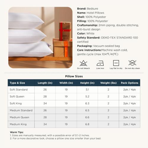 Bedsure King Size Pillows Set of 2 - King Size Bed Pillows 2 Pack for Sleeping, Soft and Supportive, Hotel Quality, Original Down Alternative Filling for Side, Back Sleepers