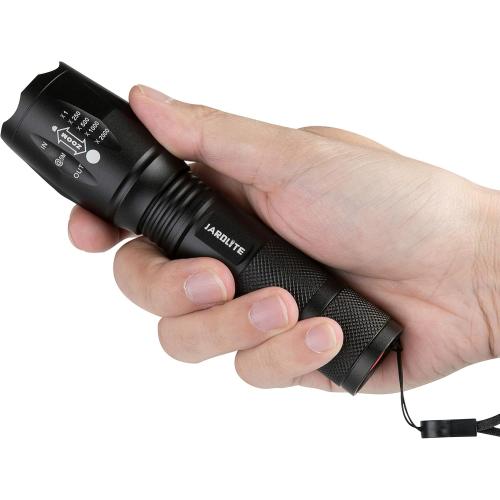 JARDLITE LED Emergency Handheld Flashlight, 4 Pack, Adjustable Focus, Water Resistant with 5 Modes, Best Tactical Torch for Hurricane, Camping, Dog Walking