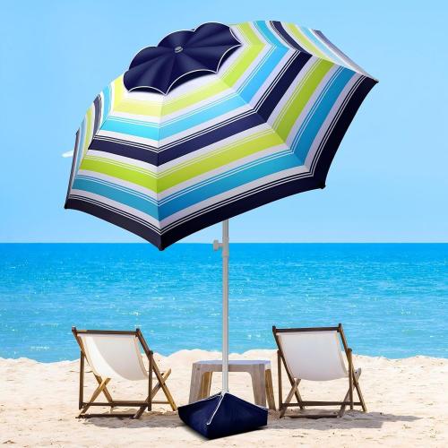Fisqueen 8FT Large Beach Umbrella with Wind Resistance Sand Anchor Sand Bag, Portable Outdoor Umbrella with UPF50  UV Protection, Tilt Sun Shelter for Beach, Patio, Yard
