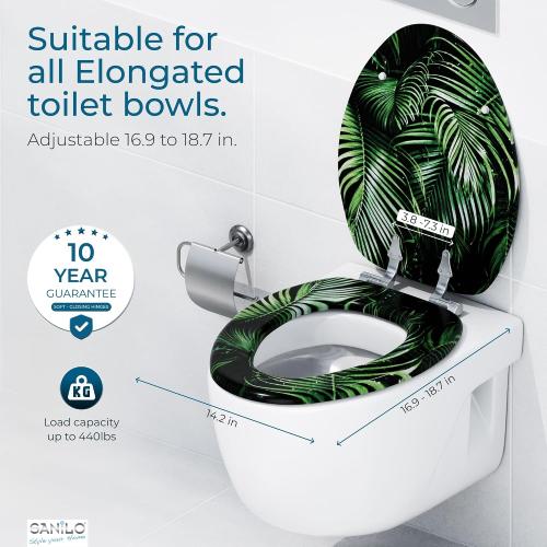 SANILO Wooden Toilet Seat with Soft Close [ELONGATED] - Decorative, Quiet & Slow Close Molded Wood Seat - With Strong Bumpers & Hinges - Adjustable Fit - Palmdream