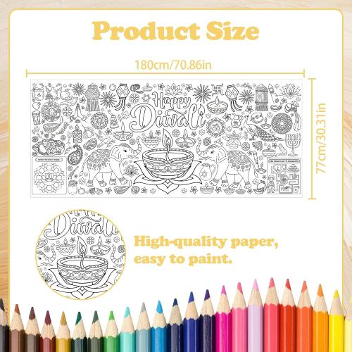Diwali Giant Coloring Poster Tablecloth, Diwali Decorations for Home and Party Coloring Tablecloth, Kids Activity Paper Table Cover for Rectangle Tables (71 x 30)