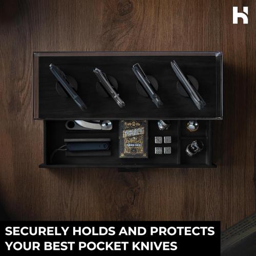 Holme & Hadfield Premium Knife Display Case for up to 10 Knives – Handcrafted Wooden Pocket Knife Organizer for Collections – Birthday Gift for EDC Collectors – Luxury Built to Last