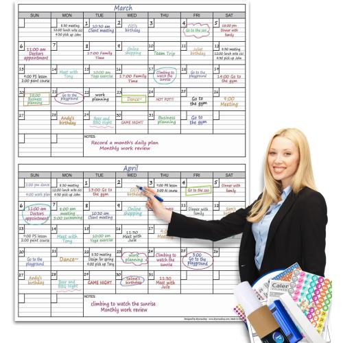 Dry Erase Two Month Laminated jumbo Wall Calendar, 38 x 50, Huge bimonthly Vertical Laminated Erasable White Board, Giant 60 day Family Whiteboard Schedule Planner, Large Multi Month Reusable Poster
