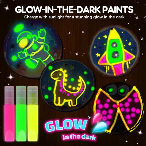 EPUMP Glow in the Dark Wooden Painting Kit for Kids - Arts and Crafts Kit Creative Activity Toy, Art Kits Birthday Gift for Boys Girls Age 6 7 8 9 10 11 12 Years Old, Fun Indoor Outdoor Activities