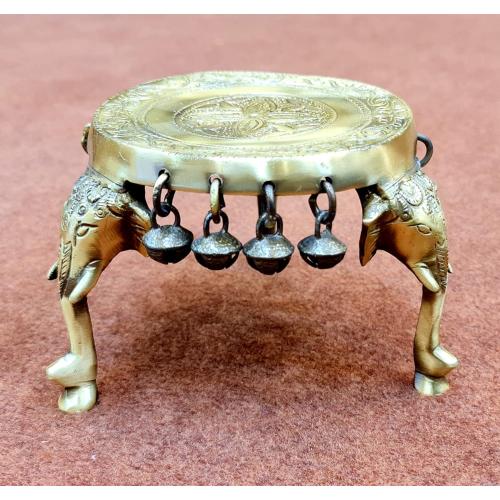 eSplanade Brass Round Mandir Chowki | Elephant Pillars Pooja God Stool with Ghungroo