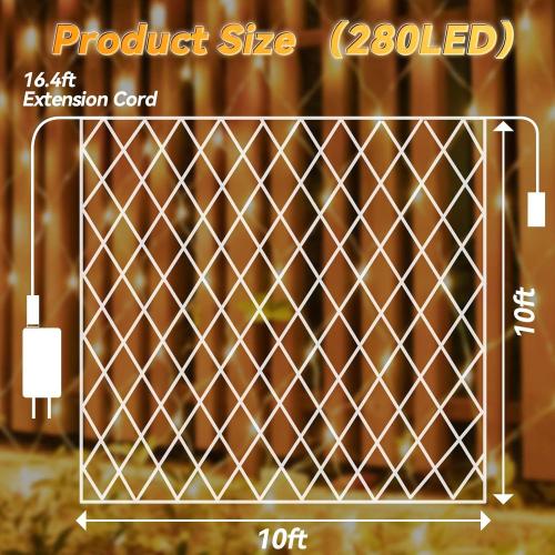 LitHome 10 x 10FT Gazebo Net Lights Outdoor, 8 Modes Christmas Net Lights Waterproof, 280 LED Christmas Mesh Light Connectable, Warm White Mesh Light Plug in for Bushes, Patio, Pergolas, Garden Decor