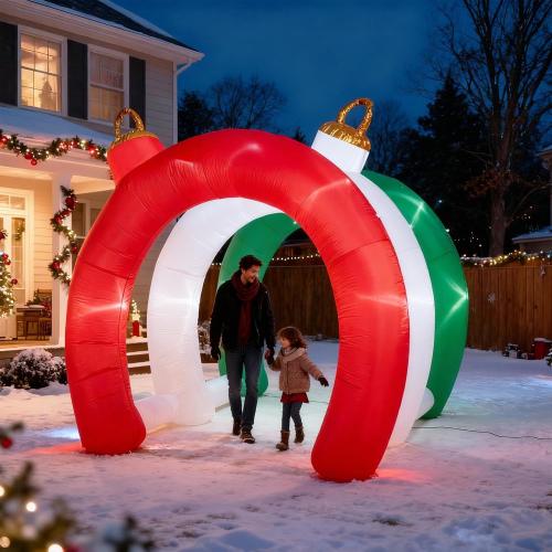 10.5 FT Christmas Inflatables Ornament Tunnel Arch Outdoor Decorations, Blow Up Walk-Through Archway Yard Decor for Garden Lawn Xmas Display
