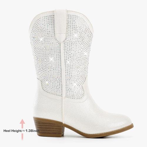 Motasha.....Size 12 ...Sparkly Girls Cowgirl Cowboy Boots Little Kids Dress Boot Pointed Toes Low Heel Mid Calf Zipper Party Birthday Toddler to Big Kid