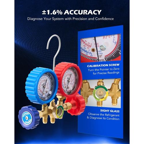 OMT AC Gauge Set for R134a, R12, R22, and R502, 5 ft Hoses