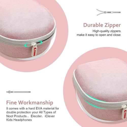 Kids Headphones Case Compatible with Elecder i37 / Noot K11 / iClever BTH12 / HS19 / BTH26 / JoySpark-T5 / Candy Bila BH03 / EarFun/IMYB/MIDOLA MD-B01 Foldable Kid Headphone, Pink (Case Only)