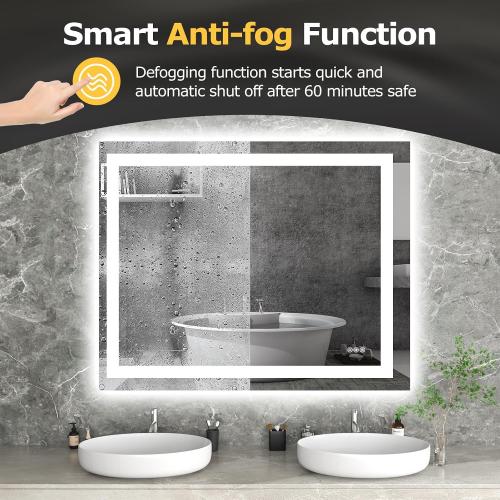Hivone 40X32 LED Bathroom Mirror with Lights, Anti-Fog, Dimmable, Backlit   Front Lit, Smart Bathroom Vanity Mirror, Memory Function, Shatterproof, Tempered Glass (Horizontal/Vertical)