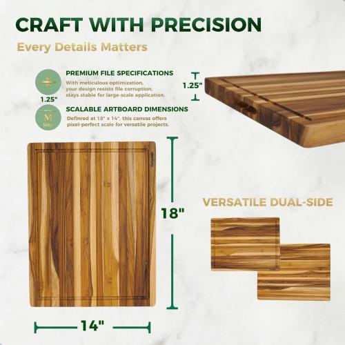 Teak Wood Cutting Boards for Kitchen, [18 x 14 x 1.25] Medium Wooden Cutting Boards, Knife Friendly Butcher Block Cutting Board with Deep Juice Grooves and Built in Handle