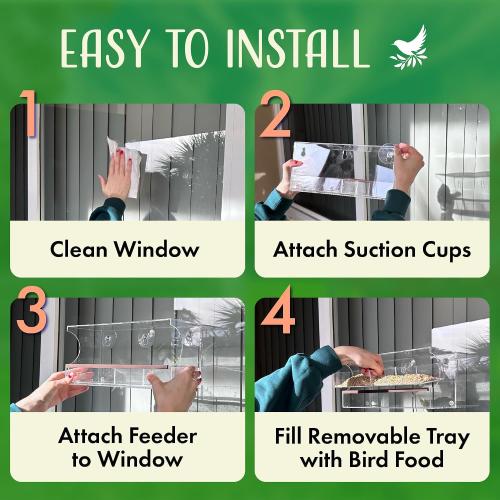 Window Bird Feeder by Nature's Hangout - No Assembly, Strong Suction Cups | Acrylic Bird Feeders for Outside Bird Watching for Cats Easy-to-Clean Birdhouse Bird Feeder for Window Viewing Slide-out Tray