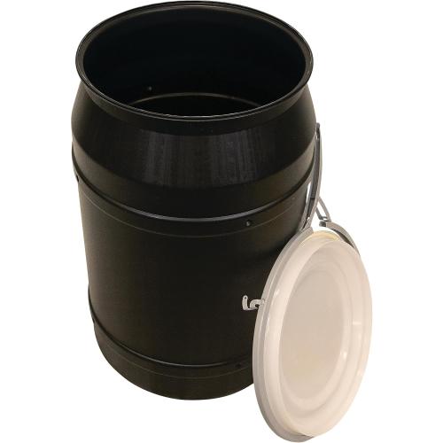 Eagle 55 Gallon Plastic Drum with Lid, Metal Lever-Lock, 36.4x22.5, Open Head Lab Pack Drum Made of Durable, Lightweight HDPE, Withstands Weather and Chemicals, Made in USA, Black, 1656MBLK