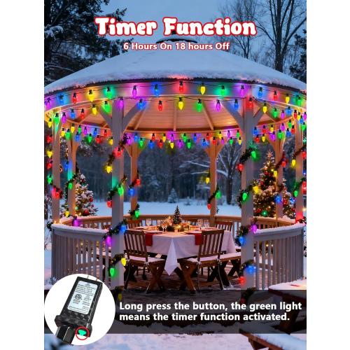 2-Pack Extentable C9 Christmas Lights Outdoor Indoor, 66 FT 100 LED Christmas String Lights Plug in with 8 Modes & Timer, Waterproof Fairy Twinkle Light for Xmas Tree Yard Decorations (Multi-Colored)