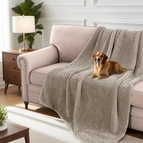 H.VERSAILTEX Plush Chenille Couch Cover for Dogs Pets Blanket for Bed Anti-Slip Soft and Durable Furniture Protector for Small Medium Large Cats Washable (52 x 82, Taupe)
