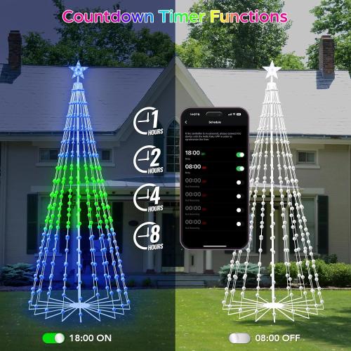 9FT Smart Christmas Tree Lights with Ball Ornaments, App & Remote Control, 316 RGB Color Changing LED Cone Tree Lights, Music Sync, Custom Light Show, Waterproof Decoration for Xmas, New Year, Parties