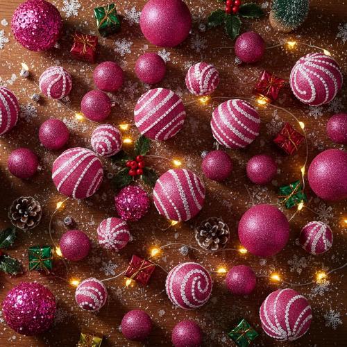 32 Pcs Christmas Hanging Balls - 3 Size Glitter Pearl & Sequin Xmas Tree Ornaments Pearl Balls for Thanksgiving Day Xmas Trees Wreath Garland Holiday Party(Hot Pink)
