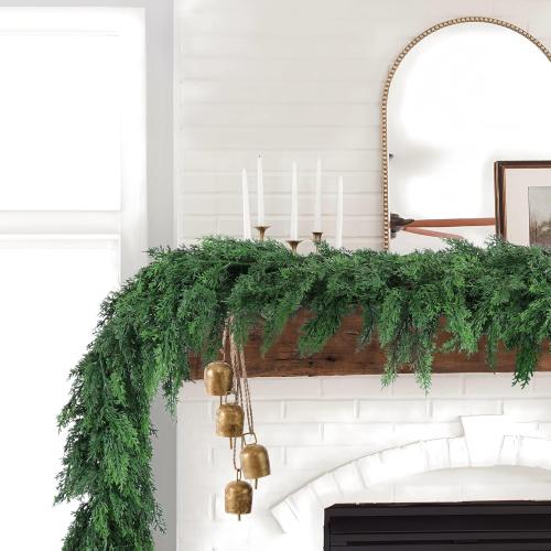 Hananona 6 FT Artificial Cedar Garlands, Real Touch Winter Cedar Cypress Garland, Green Artificial Greenery Pine Garland for Table, Mantle, Wall, Indoor, Outdoor Christmas Decorations (1, 6 FT)