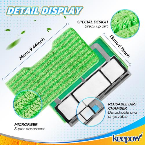 KEEPOW Reusable Mop Pads Refills, Mop Replacement Pads Compatible with Shark Vac Mop VM252 VM200 VC205 VM250 /QM250 VM190 VM200P12, Hardwood Floor Mop Pad with Upgraded Dirt Chamber (1 2 3 Pads)