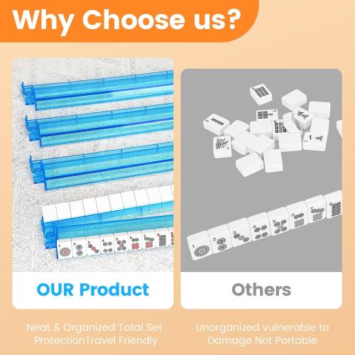 Mahjong Racks with Pushers,Blue Acrylic American Majiang Tile Racks,Imports Modern Mahjong Racks with Built-in Pushers- Set of 4