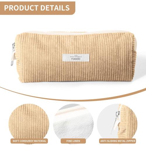 Pencil Bag Pen Case, Soft Corduroy Small Pencil Pouch Organizer with Zipper, Cute Pencil Case Pouch Stationery for Girls and Boys – Apricot