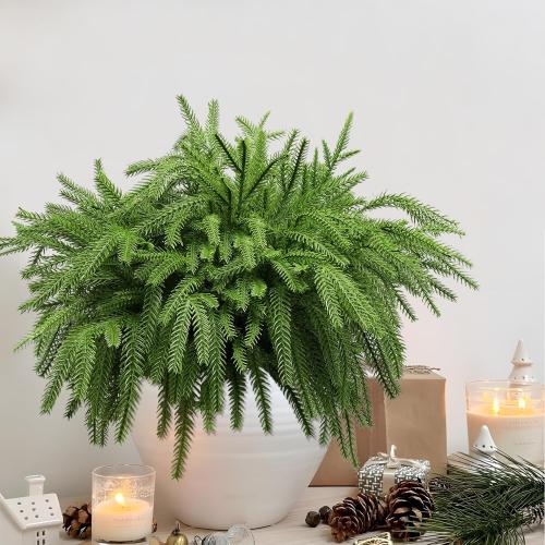 16PCS 18.5 inches Christmas Norfolk Pine Branches,Artificial Faux Greenery Stem,Norfolk Pines Picks for Garland Wreath Xmas and Home Garden Decor