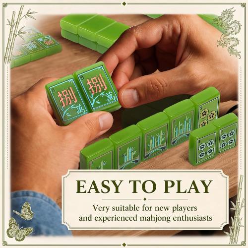 Arrowbash 160 Pcs American Mahjong Set 1.2 Inch Green Style Mahjong Tiles Set with Melamine Hand Carved Pattern for Adult Mah Jong Tabletop Games Mah Jong Lover Beginners