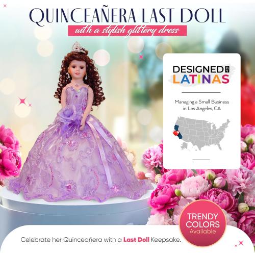 18” Quinceañera Last Doll with Umbrella Dress Stand – Última Muñeca Mis Quince Años Keepsake, Traditional Hispanic Mis 15 Doll, Ceremony & Table Centerpiece, Fully Accessorized KK18725-29 (Blush)