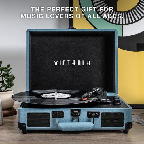 Victrola Journey - Bluetooth Suitcase Record Player - Brown | Built-in stereo speakers, 3-speed turntable plays 7, 10 and 12 records, Bluetooth streaming, headphone jack