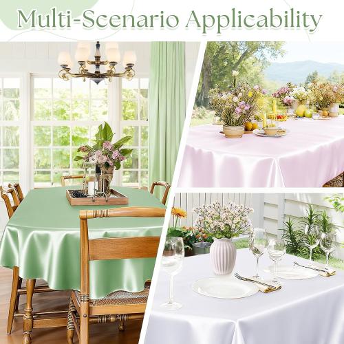 Entisn Oval Satin Tablecloth Green  60x84 Inch, Lock-Stitched Edge