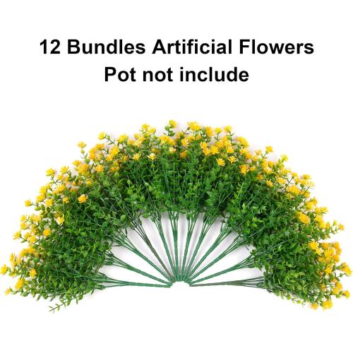 Ivydale Artificial Fall Flowers Plants Fake Mums for Autumn Outdoors Decoration, 12 Bundles Faux Plastic UV Resistant Greenery Bushes Shrubs for Home Porch Patio Garden (Yellow)
