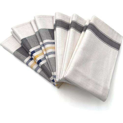 Lincoln & Palm Natural Cotton Tea Towels, 27 x 19, Set of 6 Herringbone Kitchen Dish Towels, Flour Sack Flat Woven for Drying Dishes, Hands, or Bread Proofing, Striped, Patterned Designs (Light Gray)
