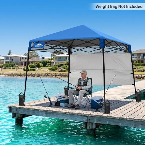EAGLE PEAK 8x8 Pop Up Canopy Tent with Sidewall, Compact, Portable Slant Leg Instant Sun Shelter for Beach, Sports, & Camping, 8x8 Base 6x6 Top, Blue