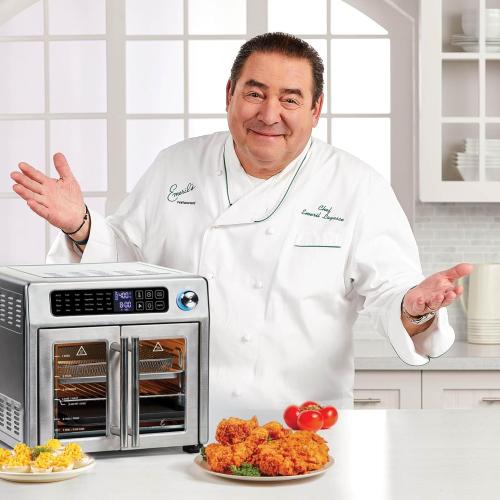 Silver Emeril Lagasse Extra Large French Door Air Fryer Toaster Oven Combo, 24 Cooking Functions and Digital Controls, 7 Accessories Included, Stainless Steel Finish, 26QT Capacity